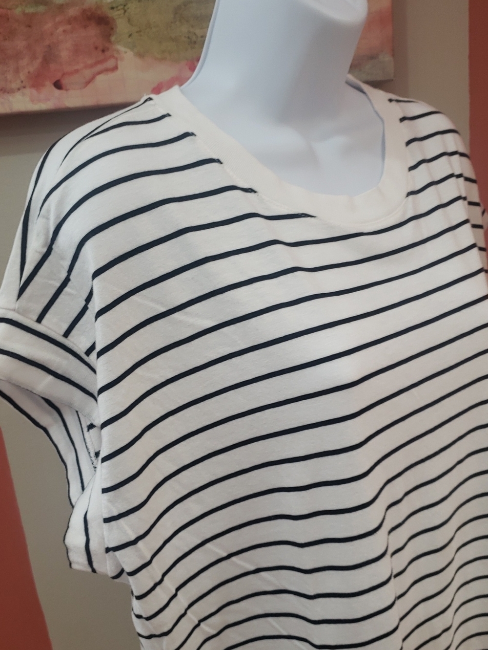 adds new day, Striped Crewneck Women’s Top - White with Black Stripes, XL